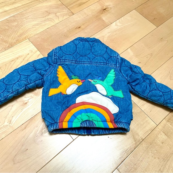 Colorful Kids Denim puff Jacket with Rainbow and Birds Tootsa macginty 6-12m